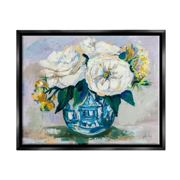 Stupell Industries Bold Modern Flower Bouquet Blossoms Painting Jet Black Floating Framed Canvas Print Wall Art, Design by Jeanette Vertentes