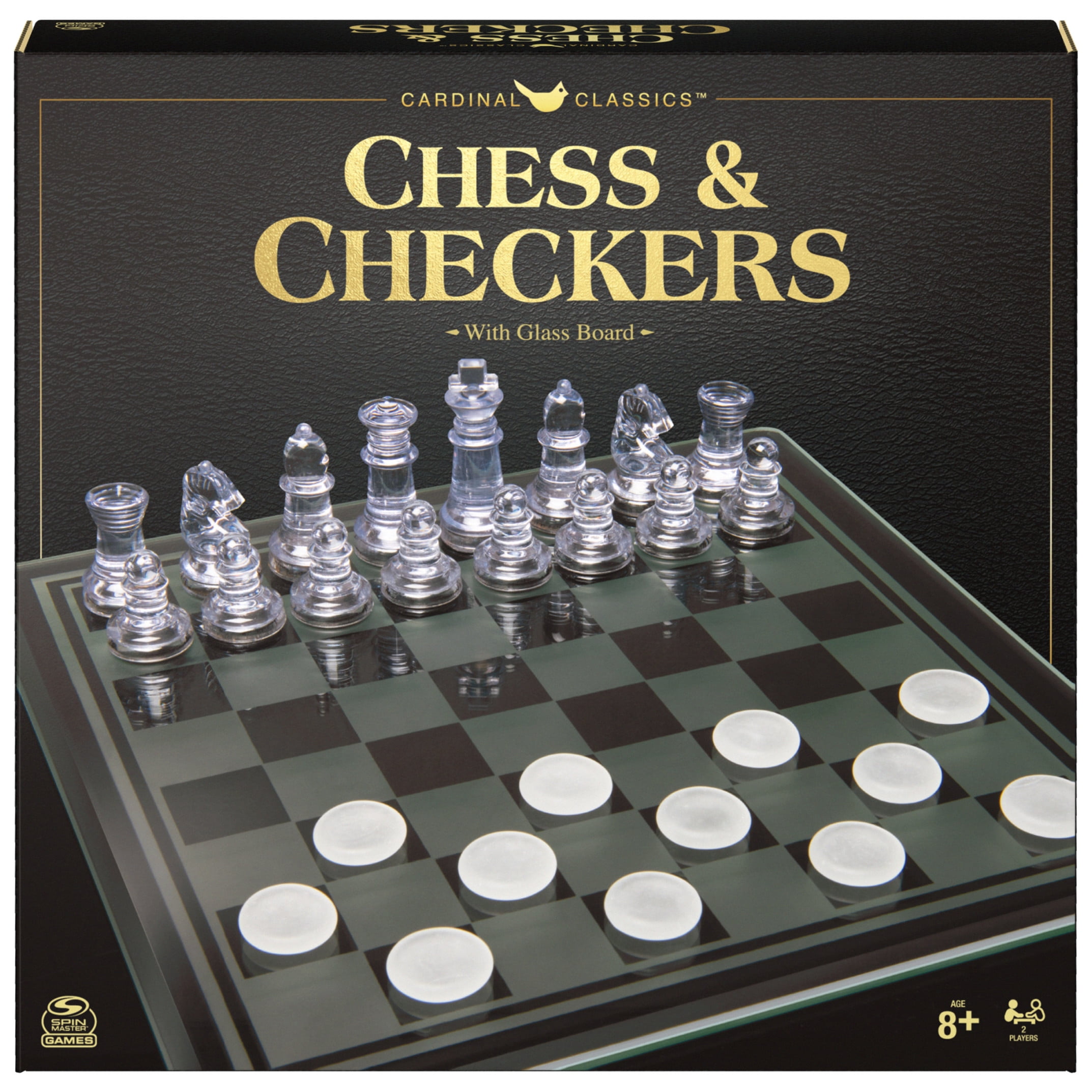 Spin Master Games, Clear Chess and Checkers Set with Glass Gameboard, for Ages 8+