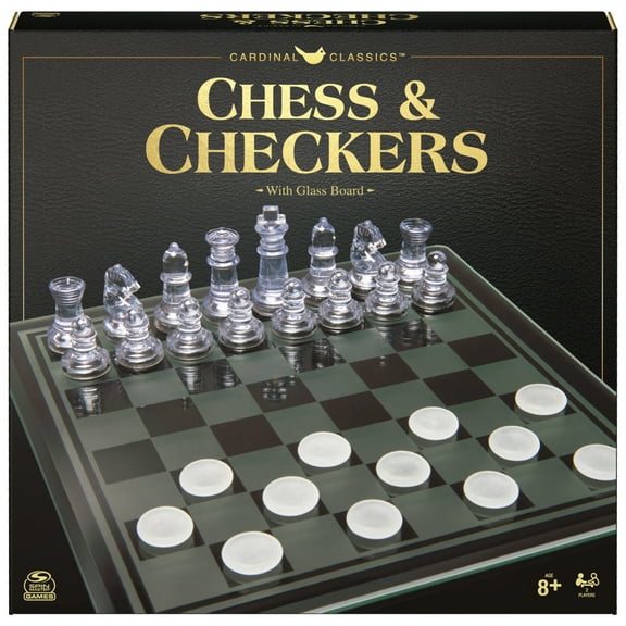 Spin Master Games, Clear Chess and Checkers Set with Glass Gameboard, for Ages 8