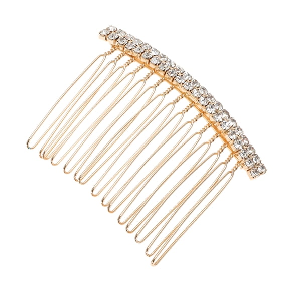Unique Bargains 1 Pc Women's Short Double Rhinestones Side Comb for Parties Gold Tone Alloy