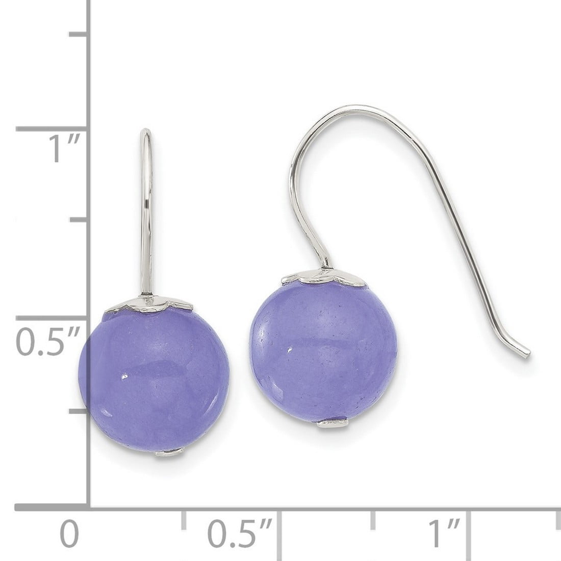 925 Sterling Silver 10mm Purple Dyed Jade Shepherd Hook Earrings 22x10mm Wide Stud Earring for Women