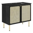 thumbnail image 3 of Modway Chaucer 36" Wood & Rattan Bathroom Vanity with Adjustable Shelf in Black, 3 of 16