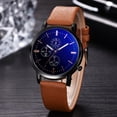 thumbnail image 4 of Ocio Moda Hombres Aleación simple PU Dial Reloj de pulsera de cuarzo Decoración (Marrón Negro), 4 of 4