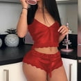 thumbnail image 2 of Besolor Women's Pajamas Sets Lace Splicing V Neck Sleeveless Cami Tops and Shorts 2 Piece Outfits Sleepwear Pjs Red, 2 of 5