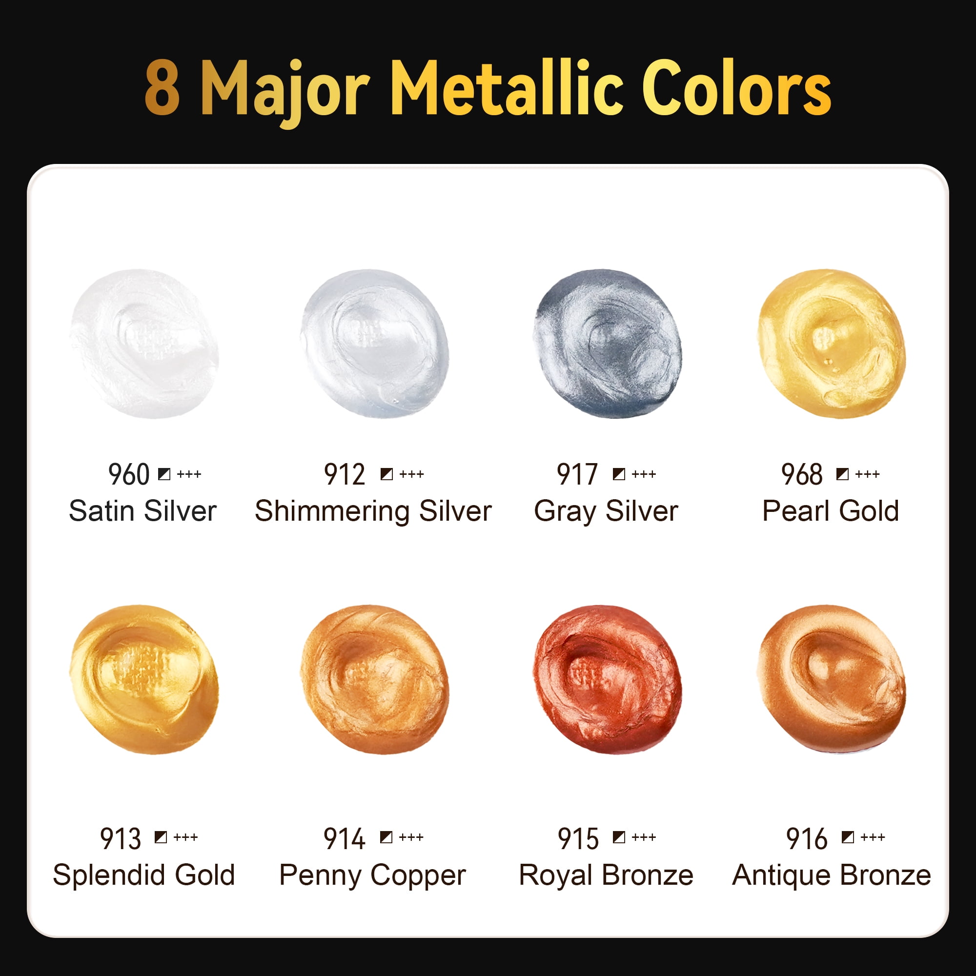 AUREUO Metallic Acrylic Paint Set - 8 Essential Colors 0.71 fl oz / 21ml Tubes Gold Silver Art Paints for Crafts Decor Rich Pigments Non-Toxic Painting Supplies for Artists