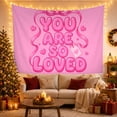 thumbnail image 3 of You Are So Loved Bubble Text with Bow and Hearts, Cheerful Retro Style, Valentine's Day Gift for Christian Decor Lovers, Faith Wall Art, Tapestry Wall Hanging for Bedroom and Dorm, 3 of 7