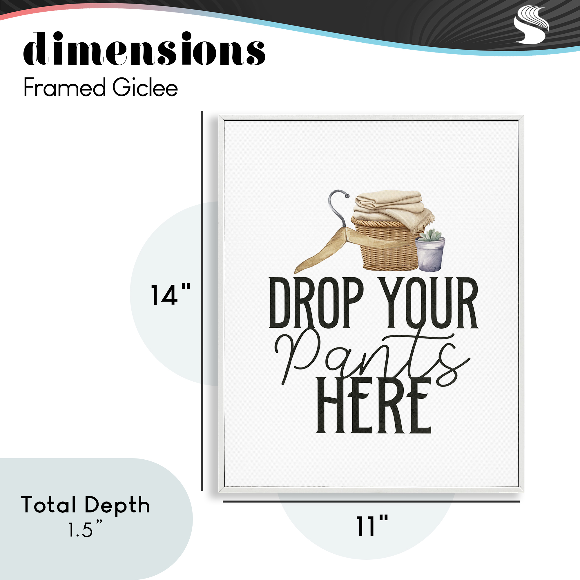 Drop Your Pants Here Minimal White Framed Giclee Art, design by Kim Allen