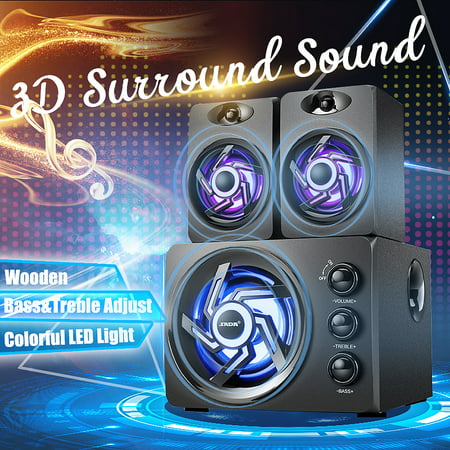 3 in 1 USB 2.1 Desktop Computer Speaker with Colorful LED Light Music Player Subwoofer Bass Audio Soundbox For PC Laptop
