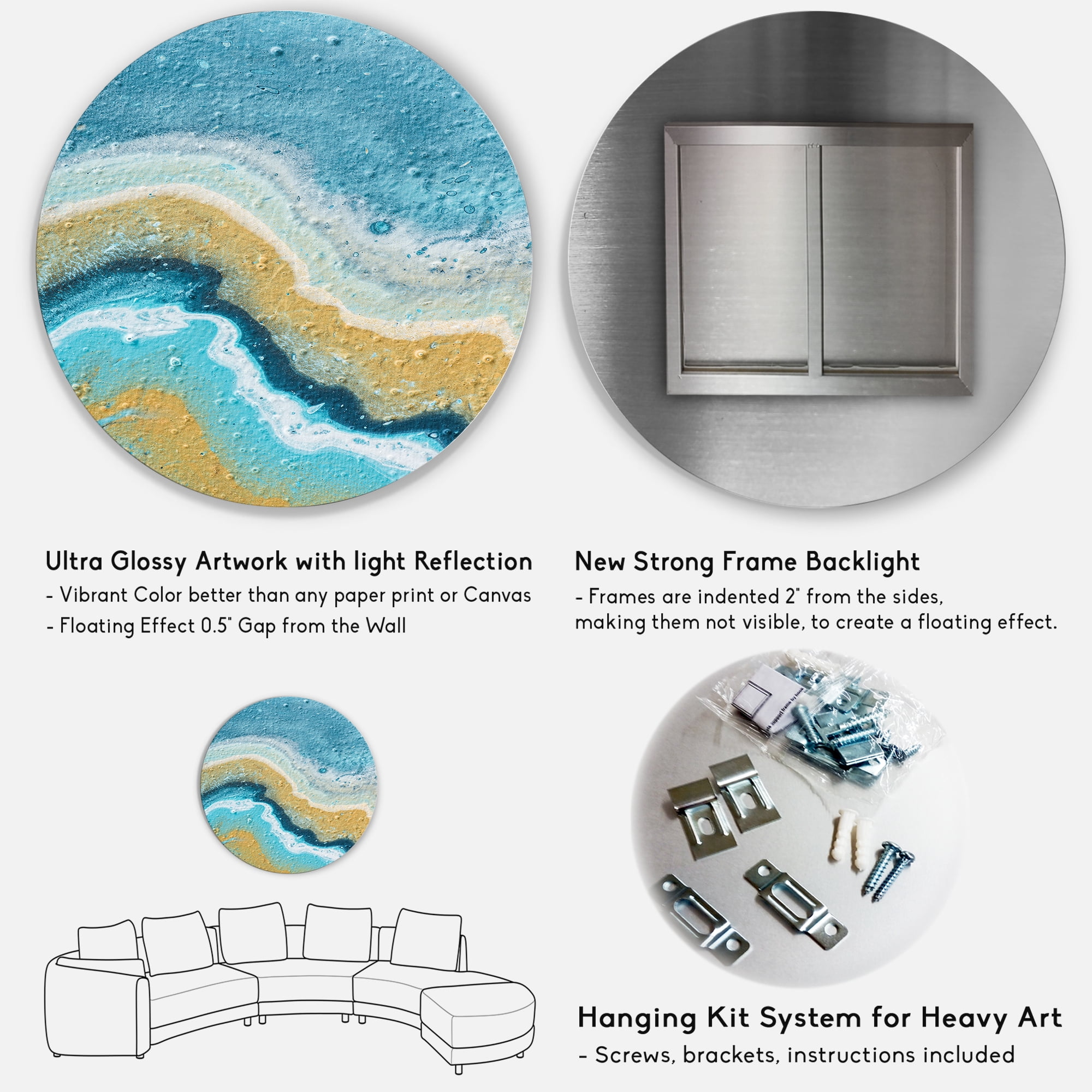 Designart 'Abstract Composition In Blue and Yellow VI' Modern Circle Metal Wall Art 36x36 - Disc of 36