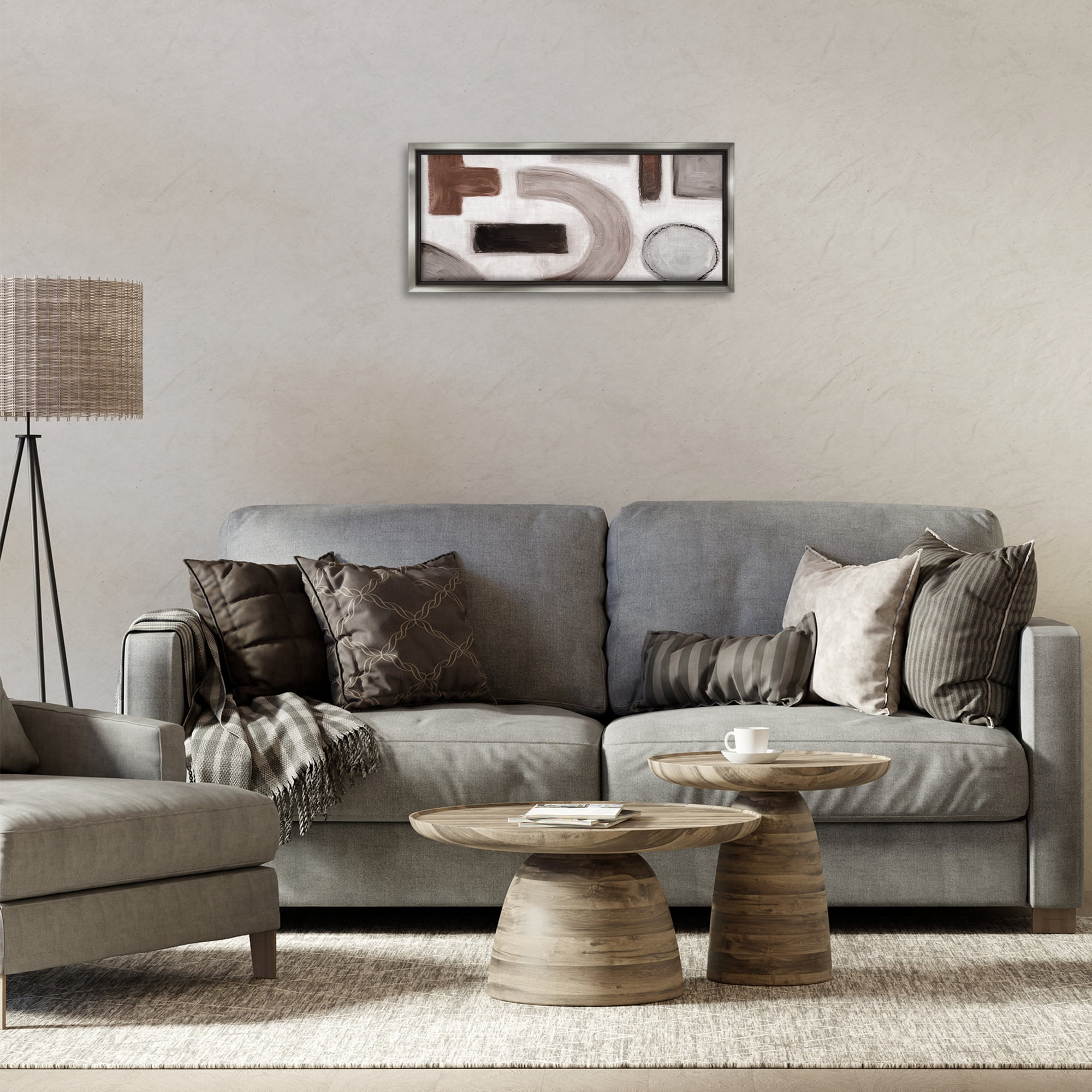 Stupell Industries Boho Geometric Shapes Abstract Painting Gray Floater Framed Canvas Art Print Wall Art, 25 x 11