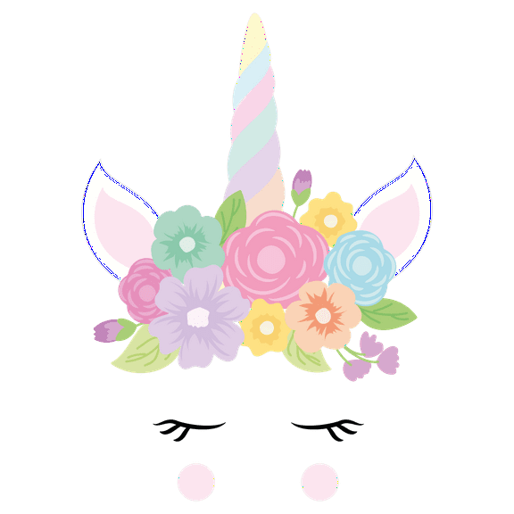 Pretty Unicorn with Flowers on Head Creative Design Vinyl Wall Decal - Beautiful Mythical Beast Abstract Design for Kid's Room Wall Decoration 20" x 22"