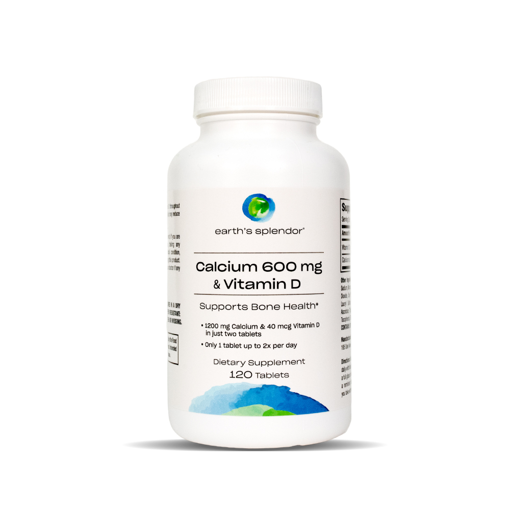 Earth's Splendor Calcium and Vitamin D, 600mg, Dietary Supplement, 120 Tablets