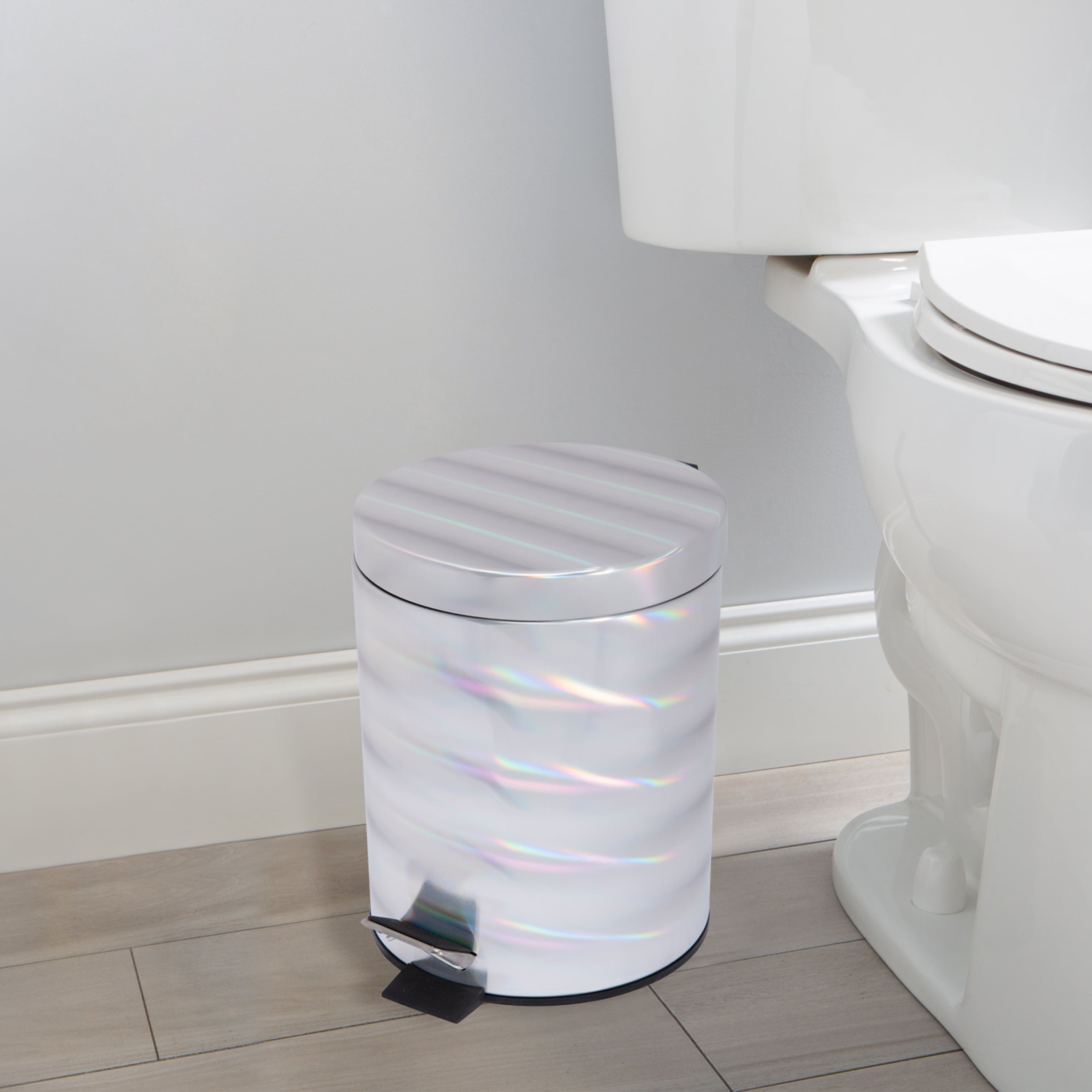 Bath Bliss 2 Pack Holographic Round Plastic Step Pedal Bathroom Trash Can