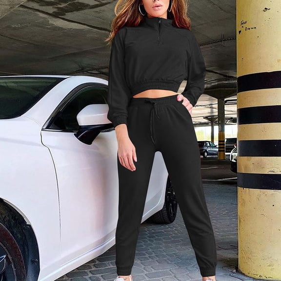 Kiplyki Flash Womens 2 Pieces Joggers Outfits Sportswear Solid Color Casual Sweater Long Sleeved Pants Two-piece Set