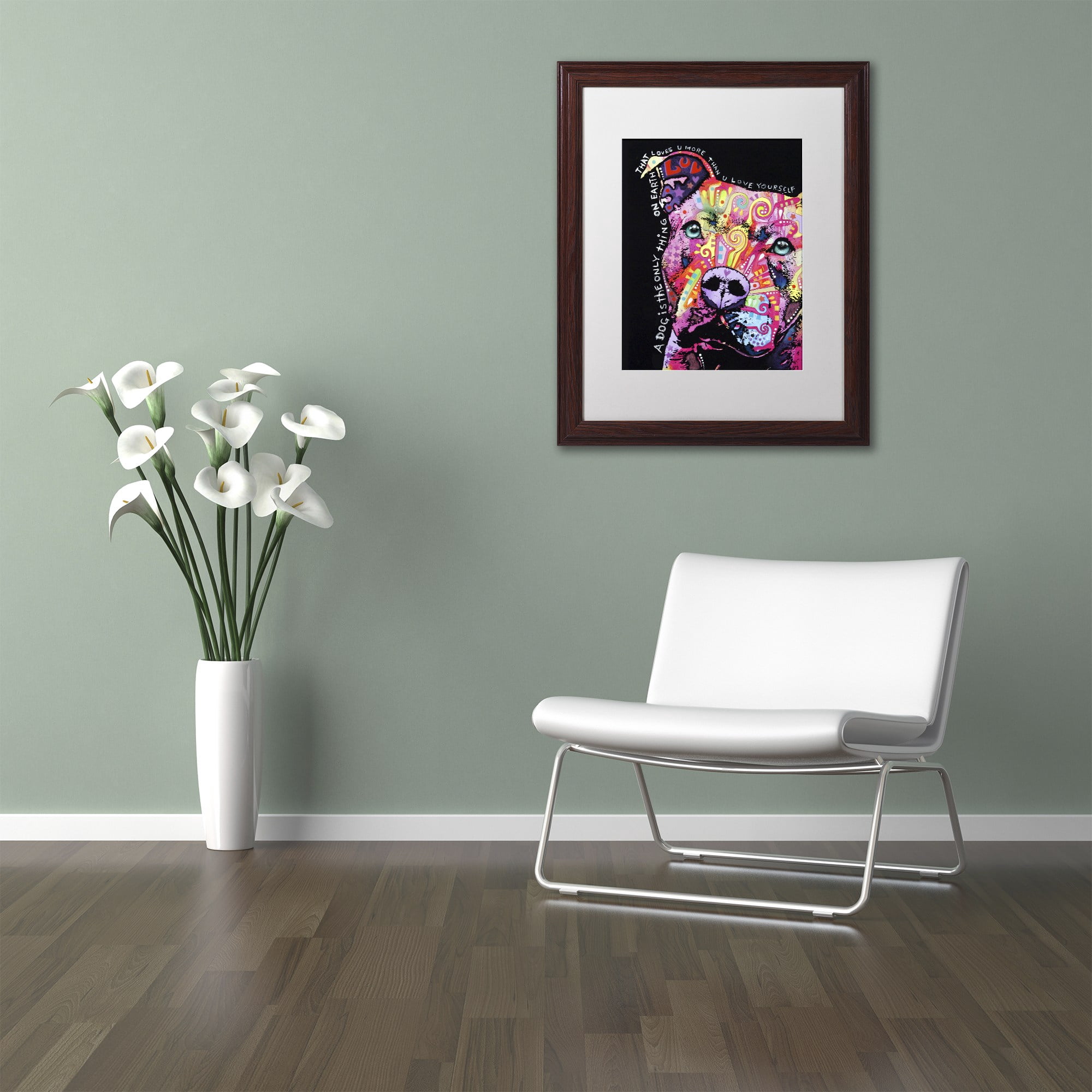 Trademark Fine Art "Thoughtful Pit Bull" Canvas Art by Dean Russo, White Matte, Wood Frame