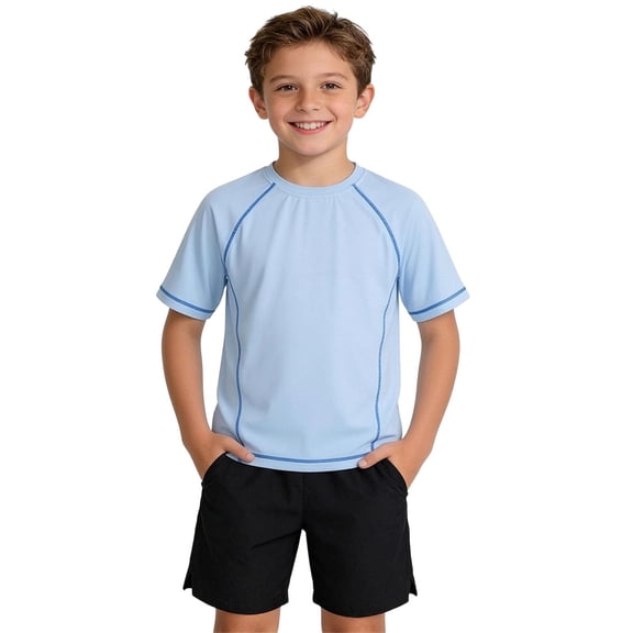 WQNVRNR Boys&Girls Athletic T-Shirt- Yoga Breathable Crewneck Quick Dry Unisex Kids Short Sleeve Tee Blue Size 12