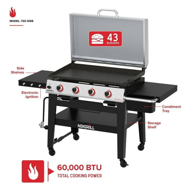 Nexgrill Daytona 4-Burner Propane Gas Griddle with Side