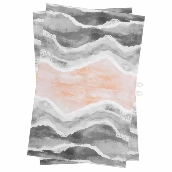 Gray Coastal Beach Kitchen Towels Set of 2, Water Absorbent Dish Towel, Modern Oil Painting Nautical Decorative Hand Towels - Quick Drying Cloth for Cooking Baking, 18x28 Inch