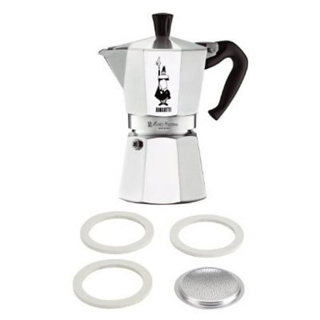 Bialetti Moka Express Aluminum 6 Cup Stove-top Espresso Maker with Replacement Filter and ...