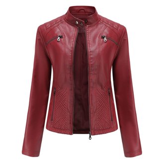 Made by Johnny Women's Faux Leather Moto Biker Jacket, Panelled