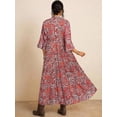 thumbnail image 2 of Coral Orange Paisley Print V-Neck Long Sleeve Maxi Dress With Belted Waist And Relaxed Fit For Women, 2 of 7