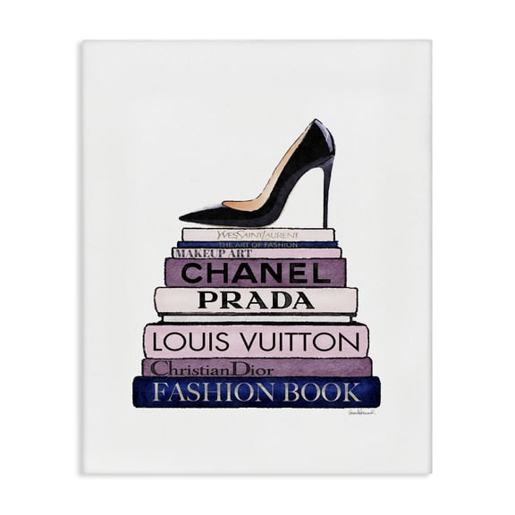 Stupell Industries Art Deco Fashion Designer Shoes Bookstack Blue Purple Watercolor Canvas Art, 16 x 20, by Amanda Greenwood