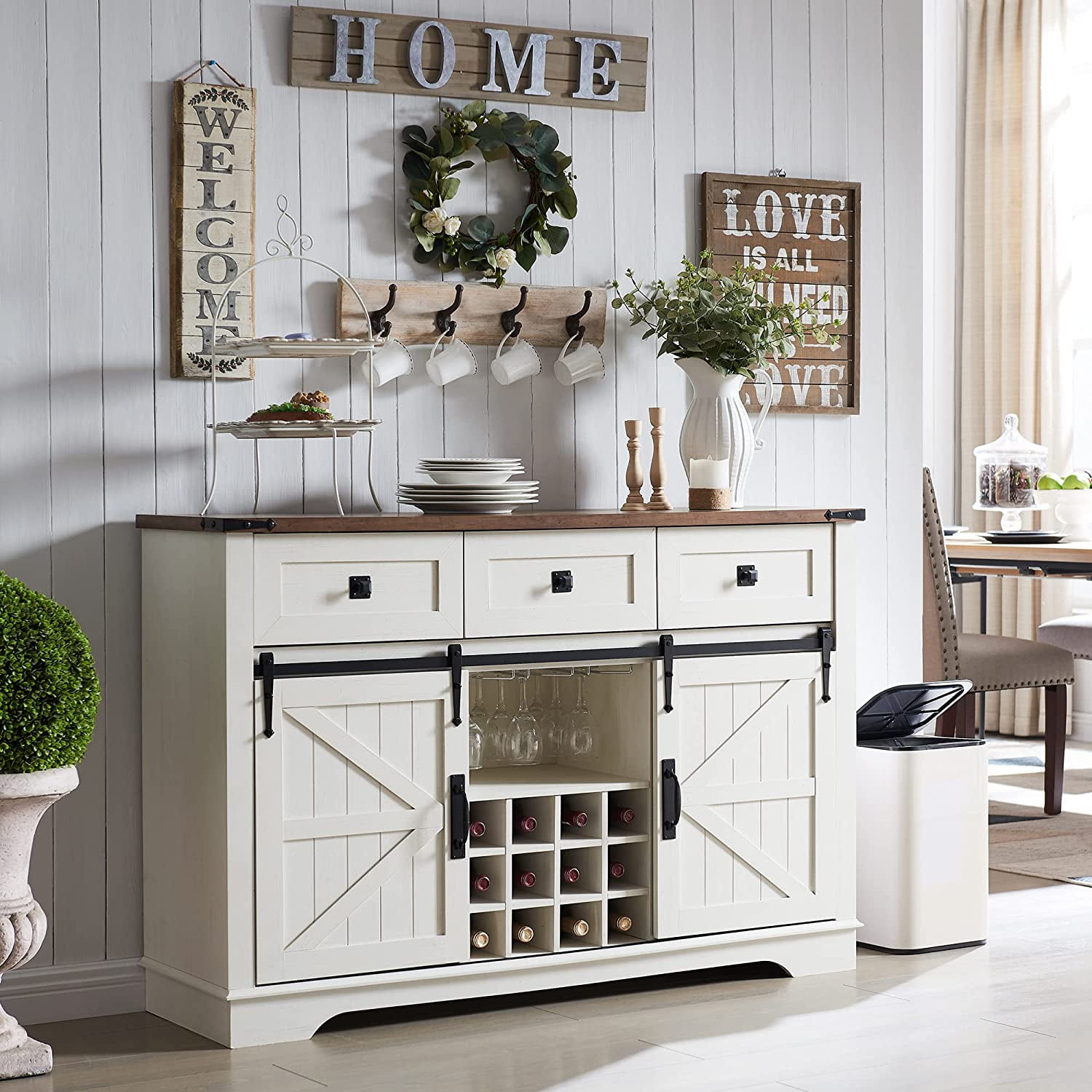 OKD Farmhouse Coffee Bar 54" Kitchen Buffet Sideboard w