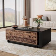 Tribesigns Extendable Coffee Table, 42"-65" Adjustable Reversible Wood Coffee Table with 2 Storage Drawers for Living Room
