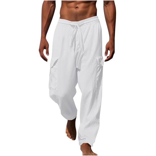 Pantalones largos de moda para hombre con cordón, cintura elástica, color sólido, pantalones casuales largos, pantalones para hombre