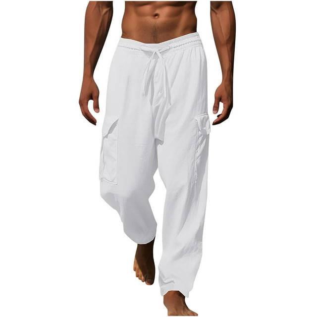 Pantalones largos de moda para hombre con cordón, cintura elástica, color sólido, pantalones casuales largos, pantalones para hombre