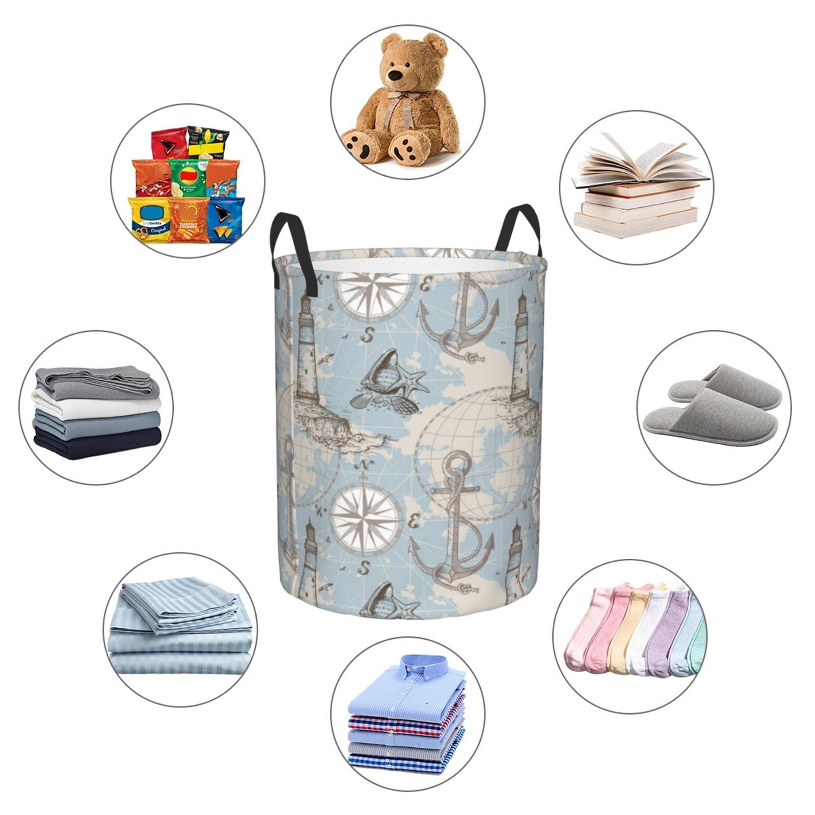 Large Laundry Basket with Handles - vintage Lighthouse anchor cool Kids Baby Dirty Clothes Laundry Hamper for Bedroom Aesthetic