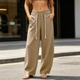 thumbnail image 5 of HomeDM Women's Pants Wide Leg Sweatpants with Pockets Khaki Loose Drawstring Lounge Trousers for Athletic Work Size S, 5 of 9