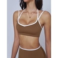 thumbnail image 5 of IBTOM CASTLE Two Piece Workout Sets for Women Color Block Strappy Sports Bra High Waist Leggings Yoga Pilates Outfits Brown, 5 of 7