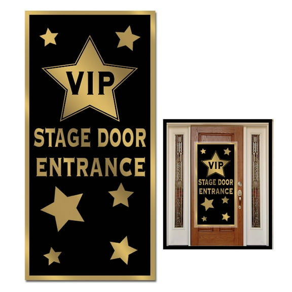 Club Pack of 12 Black and Gold VIP Stage Door Entrance Door Cover Party Decorations 5'