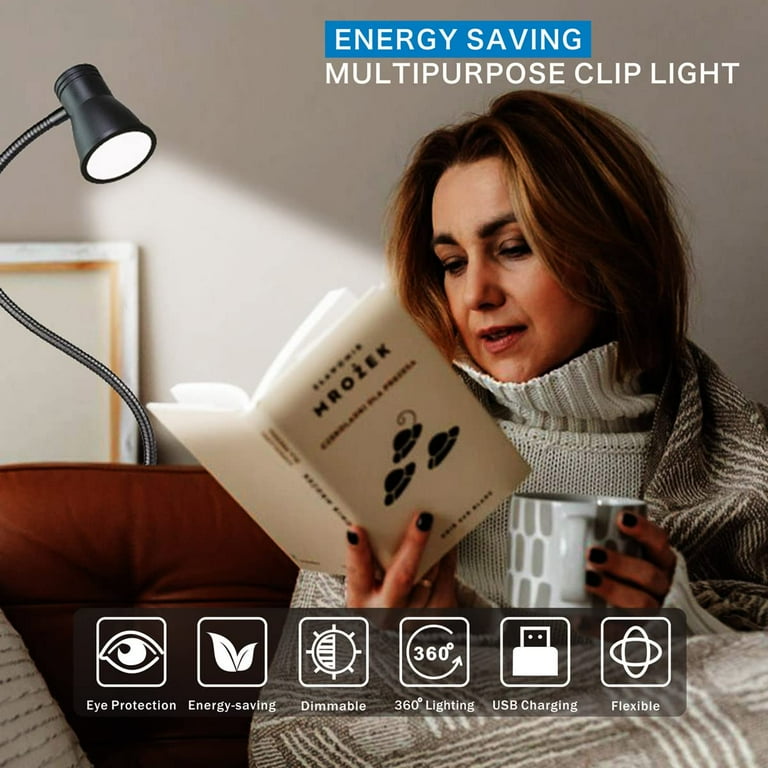 USB LED Desk Lamp With Clip - 3 Light Modes & 10 Brightness Levels, Adjustable Gooseneck Eye Care Reading Light For Bed, Office, Tattoo