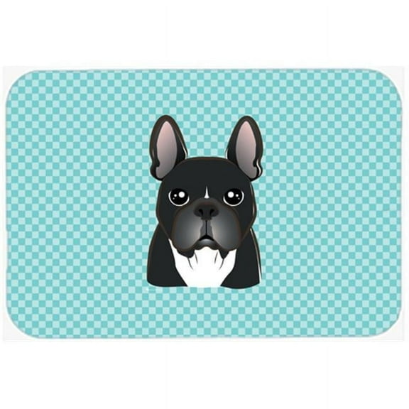 Checkerboard Blue French Bulldog Mouse Pad, Hot Pad Or Trivet, 7.75 x 9.25 In.