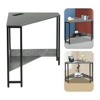 Wildnix Modern Corner Desk with Outlets, USB Ports, and Lower Shelf, Triangular Small Computer Workstation, , Easy to Assemble