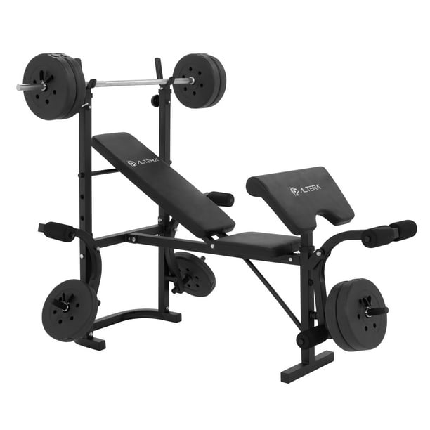 Banco de Ejercicio Fitness Altera LIONHEART Multipocisiones C/ Respaldo Ajustable Mas Pesas Integradas Color Negro