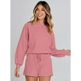 thumbnail image 2 of YOGAFOX Women's Fall Batwing Sleeve Top and Shorts 2 Piece Outfits Sweatsuit Pink S, 2 of 5