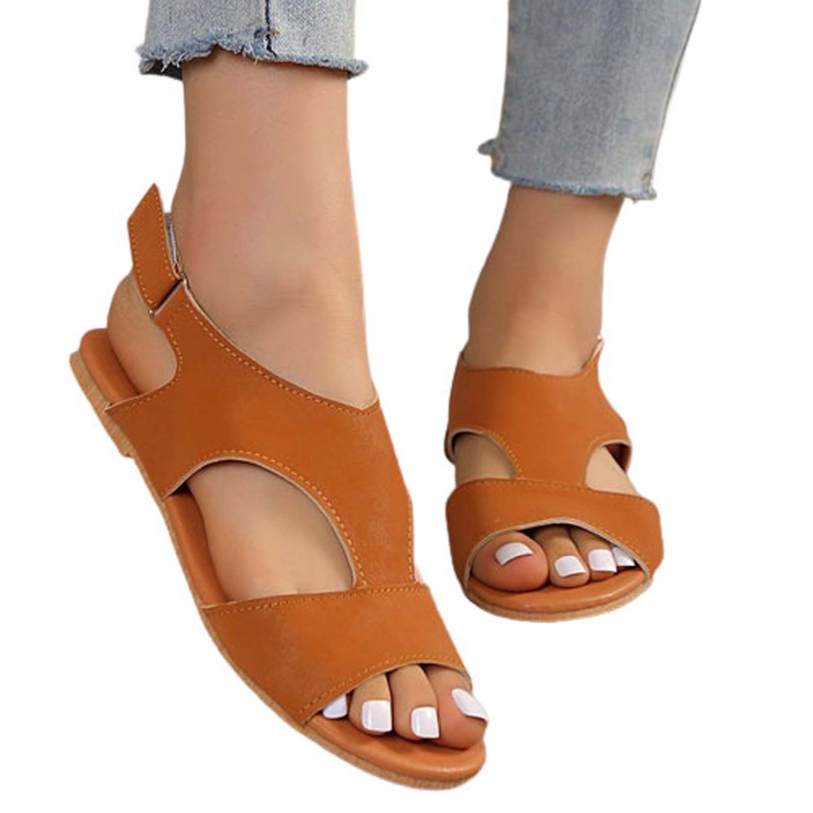 symoid Womens Summer Flats Sandals- Clearance Wide Width Flat Open Toe ...
