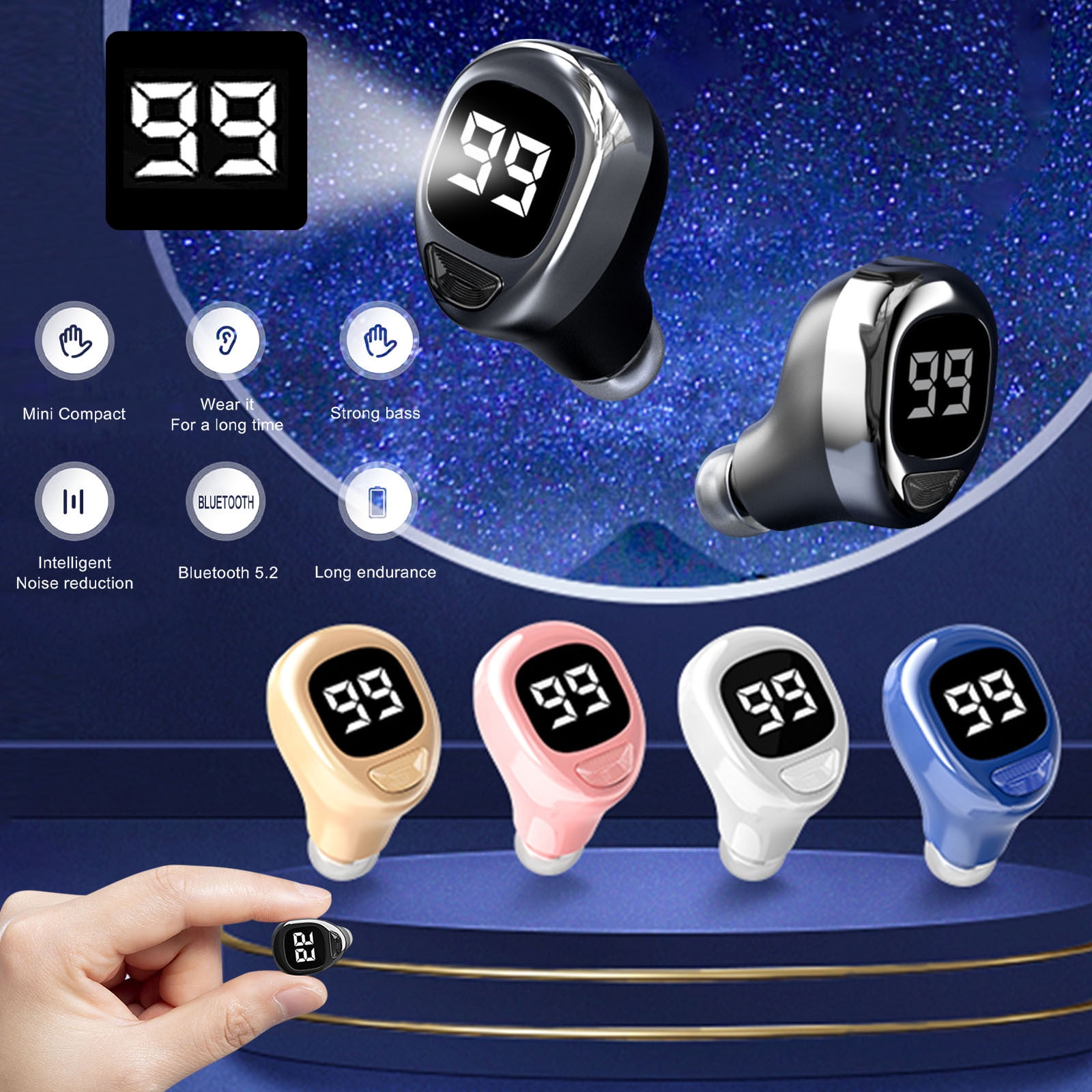 Discount Galore, F6 Bluetooth Headset, LED Display, In-Ear Driving Earphone, Business Model, Sports-Ready Wireless Design Perfect for Sports | Plastic, Black, Angeler