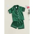 thumbnail image 5 of Cjfdfy Toddler Baby Girl Boy Silk Stain Pajamas Set Kids Girls Boys PJS Set Sleepwear Summer Fall Clothes Solid Short Sleeve Button Down Shirt with Shorts Set Loungewear Homewear 1-7Y, 5 of 9