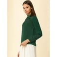 thumbnail image 4 of INSPIRE CHIC Blusa de manga de soplo fruncida plisada con cuello alto drapeado suave sedoso para mujer Verde oscuro XS, 4 of 6
