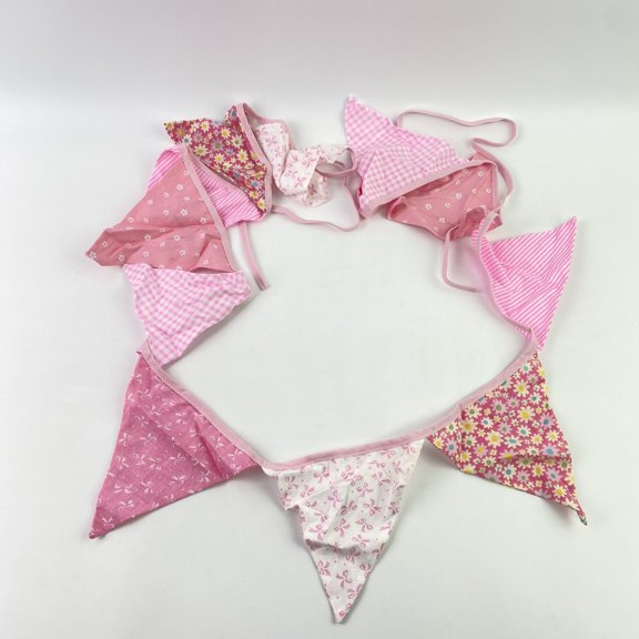 LOXITAKO Pennants of textile,10M/32Ft Triangle Bunting Banner, 12 Pcs Cotton Fabric Flags Pennant Garlands for Birthday Party, Wedding (Pink)