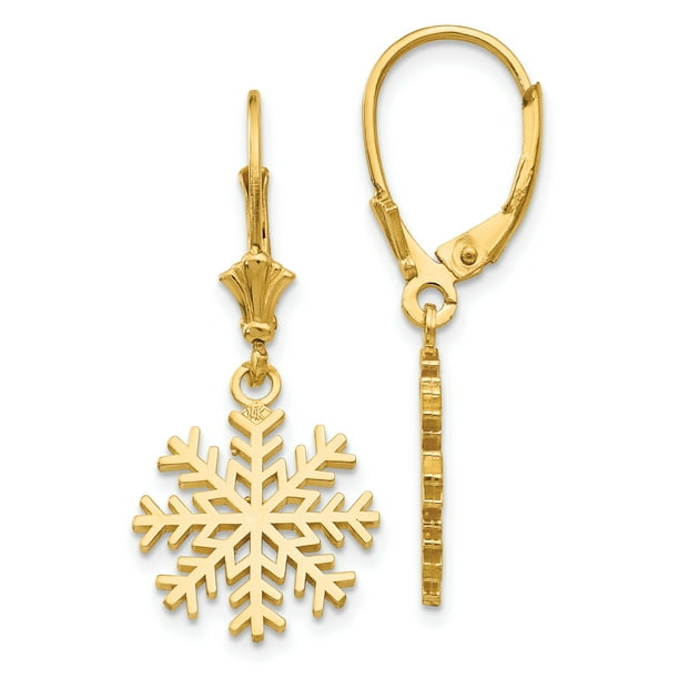 Saris and Things 14K Yellow Gold Snowflake Leverback Earrings