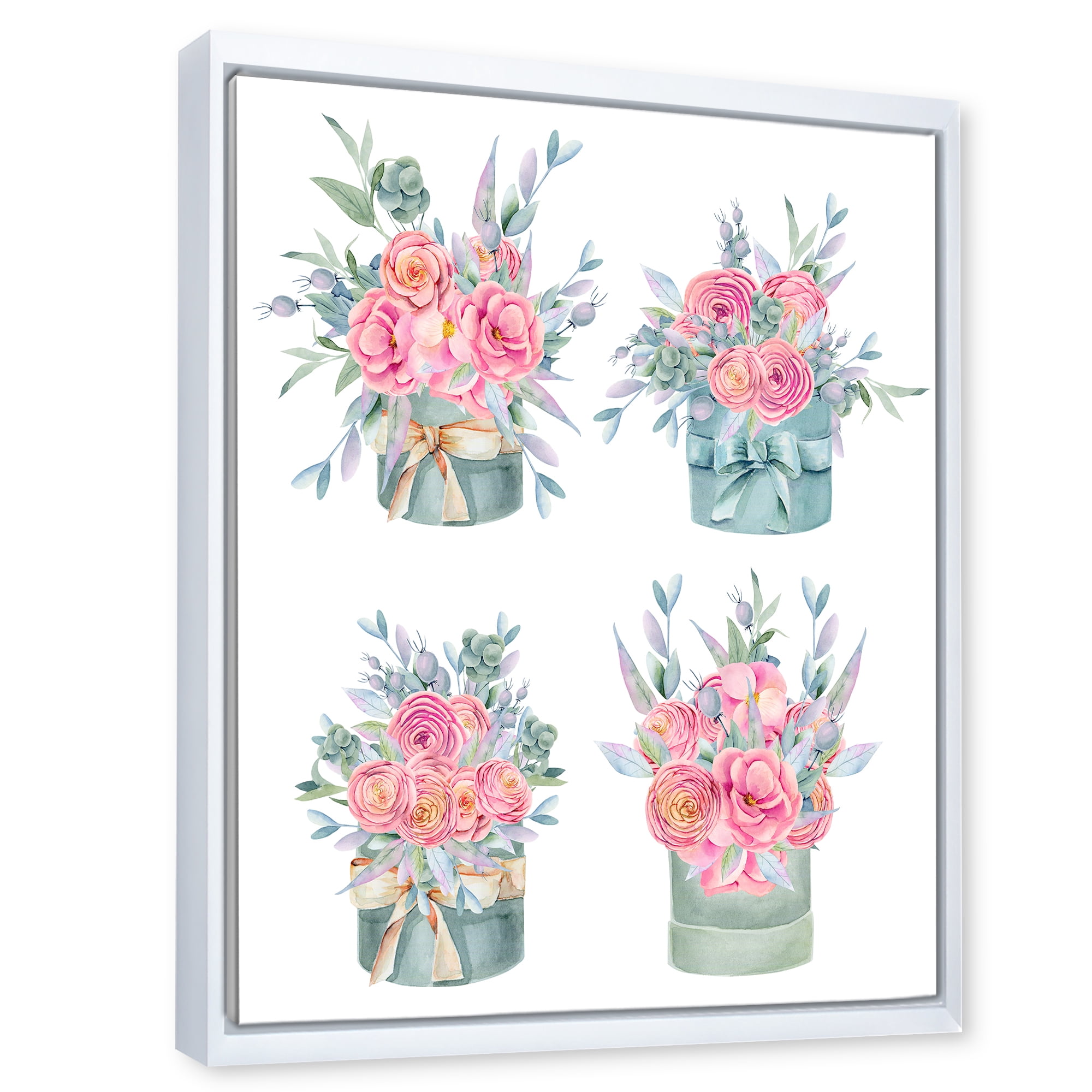 Designart 'Bouquets Collection of Pink Roses' Farmhouse Framed Canvas Wall Art Print