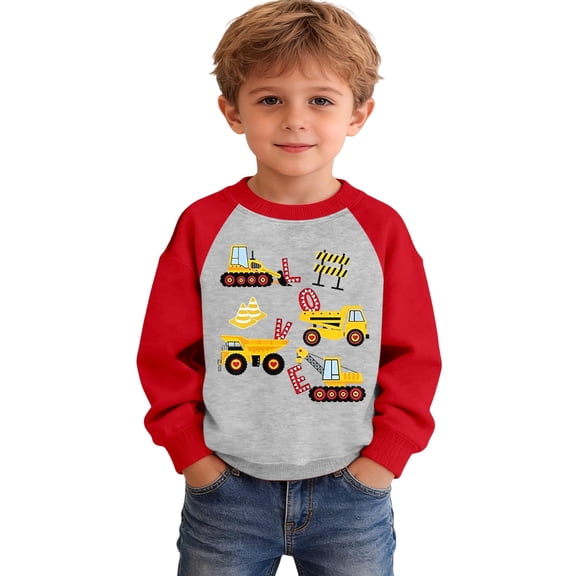 Kiijoy Toddler Boy's Sweatshirt Valentine's Day Excavator Print Pullover Top, Sizes 3-4