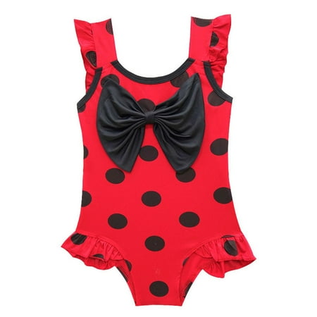 

DxhmoneyHX Girls One Piece Swimsuits Strap Ruffle Swimwear Bow Polka Dot Bathing Suit Kids Cute Beach Swimwear
