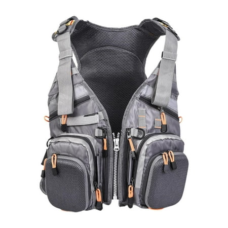Moyitang Fishing Vest Pack Kayak Vest Multi Pockets for Water Sports Boating Drifting Gray