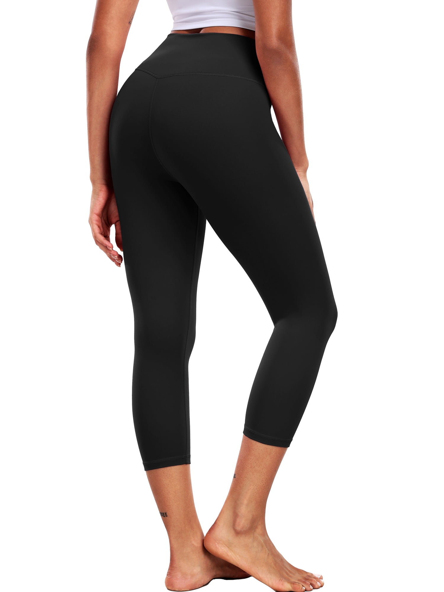 NELEUS ButterSoftFlex Womens High Waist Capri Legging for Yoga Workout Athletic Cropped Pants with Waistband Pocket,Black+Black,US Size XL